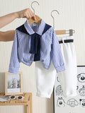  | SHEIN Baby Boy 4pcs/Set Blue & White Striped Long Sleeve Shirt | Romper | Shein | OneHub