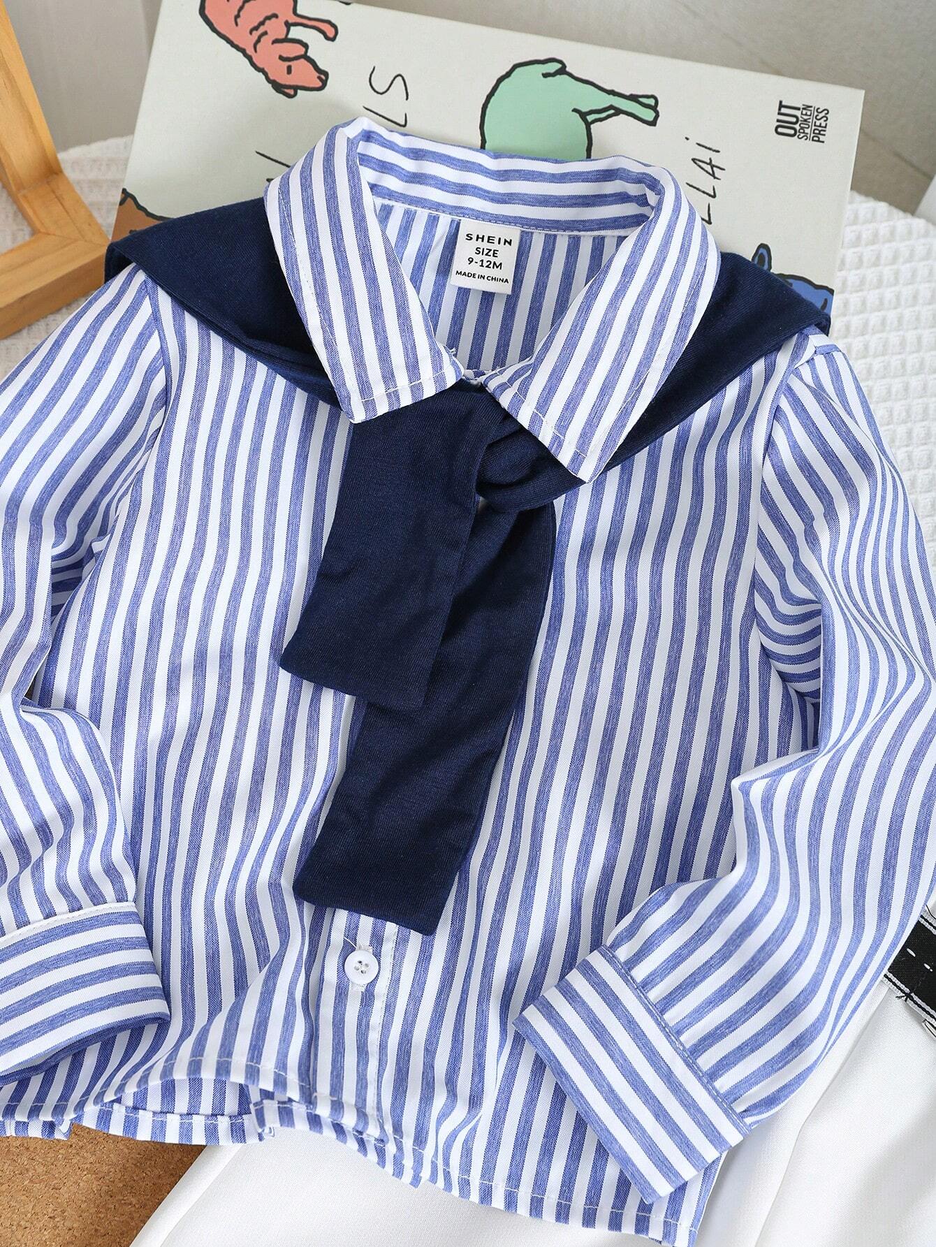  | SHEIN Baby Boy 4pcs/Set Blue & White Striped Long Sleeve Shirt | Romper | Shein | OneHub