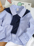  | SHEIN Baby Boy 4pcs/Set Blue & White Striped Long Sleeve Shirt | Romper | Shein | OneHub