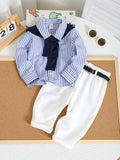  | SHEIN Baby Boy 4pcs/Set Blue & White Striped Long Sleeve Shirt | Romper | Shein | OneHub