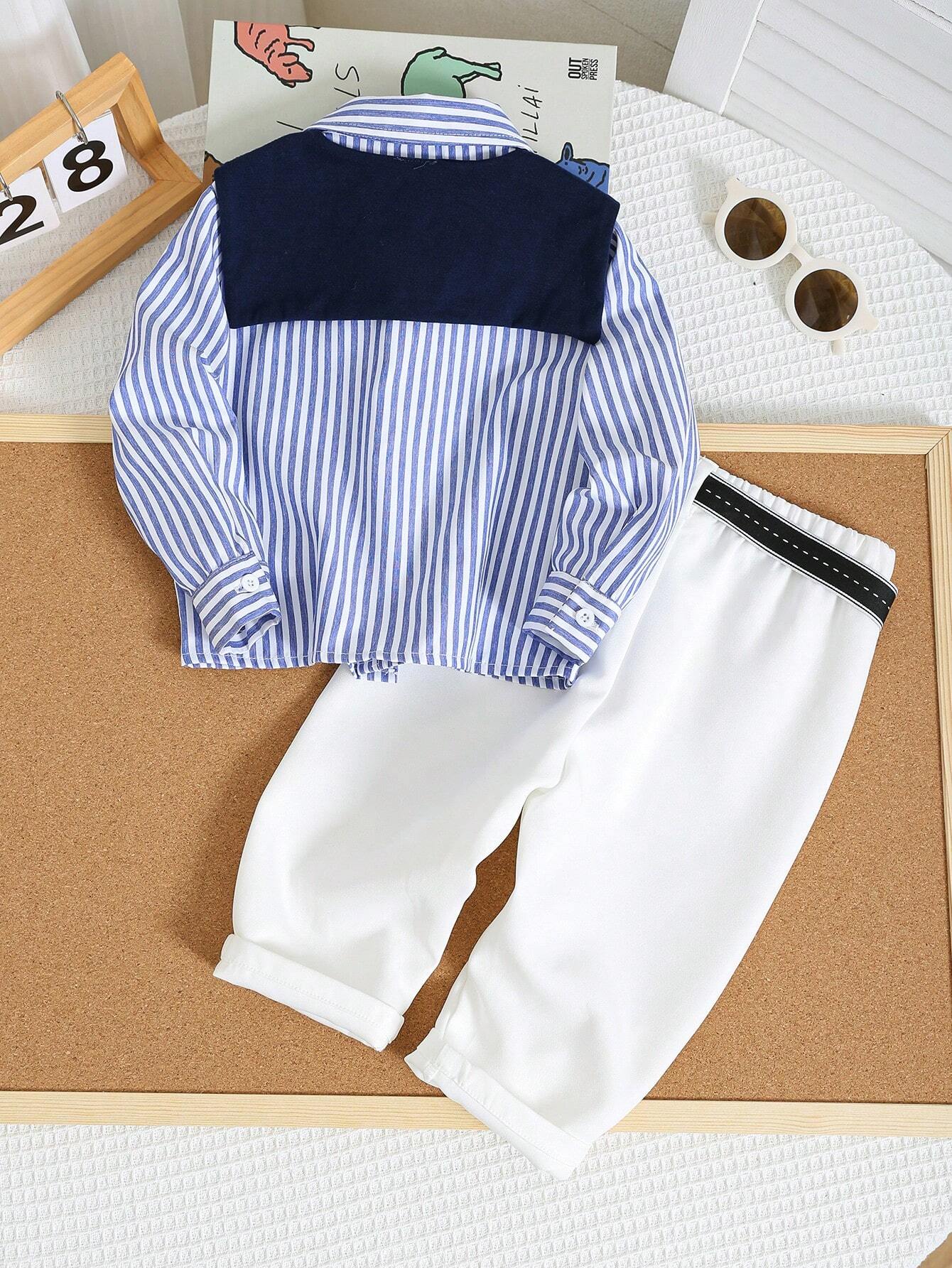  | SHEIN Baby Boy 4pcs/Set Blue & White Striped Long Sleeve Shirt | Romper | Shein | OneHub