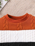  | SHEIN Vintaside Kids Babyboy Babygirl Autumn And Winter Round-Neck Long-Sleeved Three-Color Patchwork Cool Top Paired With Long Fashionable Ripped Jeans | Dress | Shein | OneHub