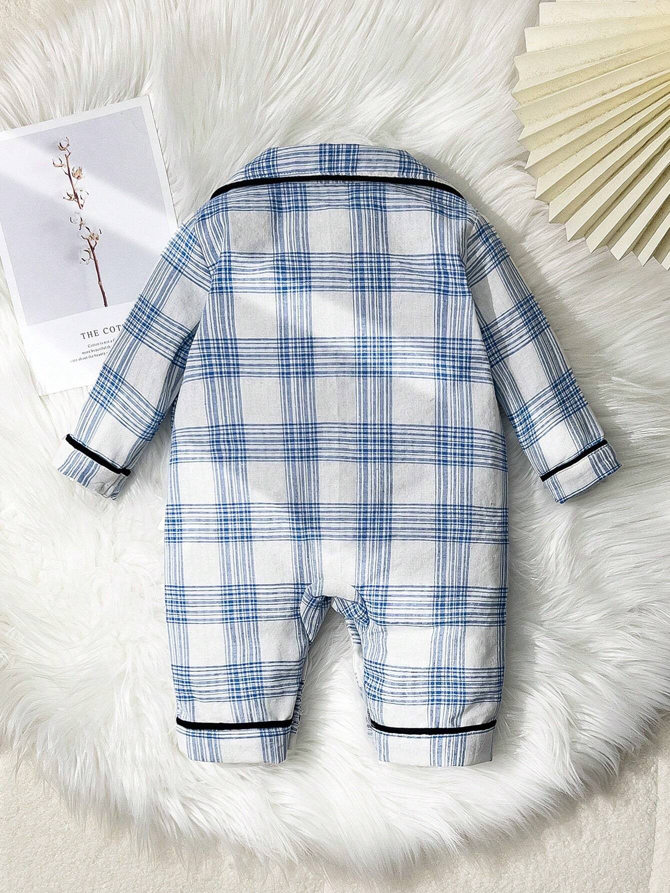  | SHEIN Baby Boy Blue Plaid Cozy Long Sleeve Jumpsuit Pajamas | Bodysuit | Shein | OneHub