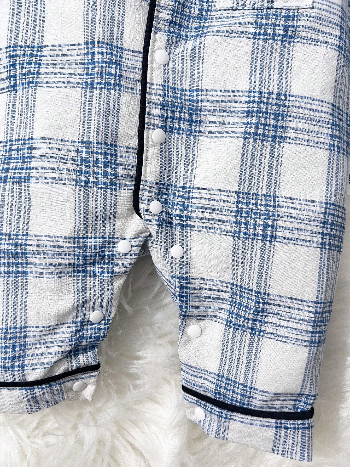  | SHEIN Baby Boy Blue Plaid Cozy Long Sleeve Jumpsuit Pajamas | Bodysuit | Shein | OneHub