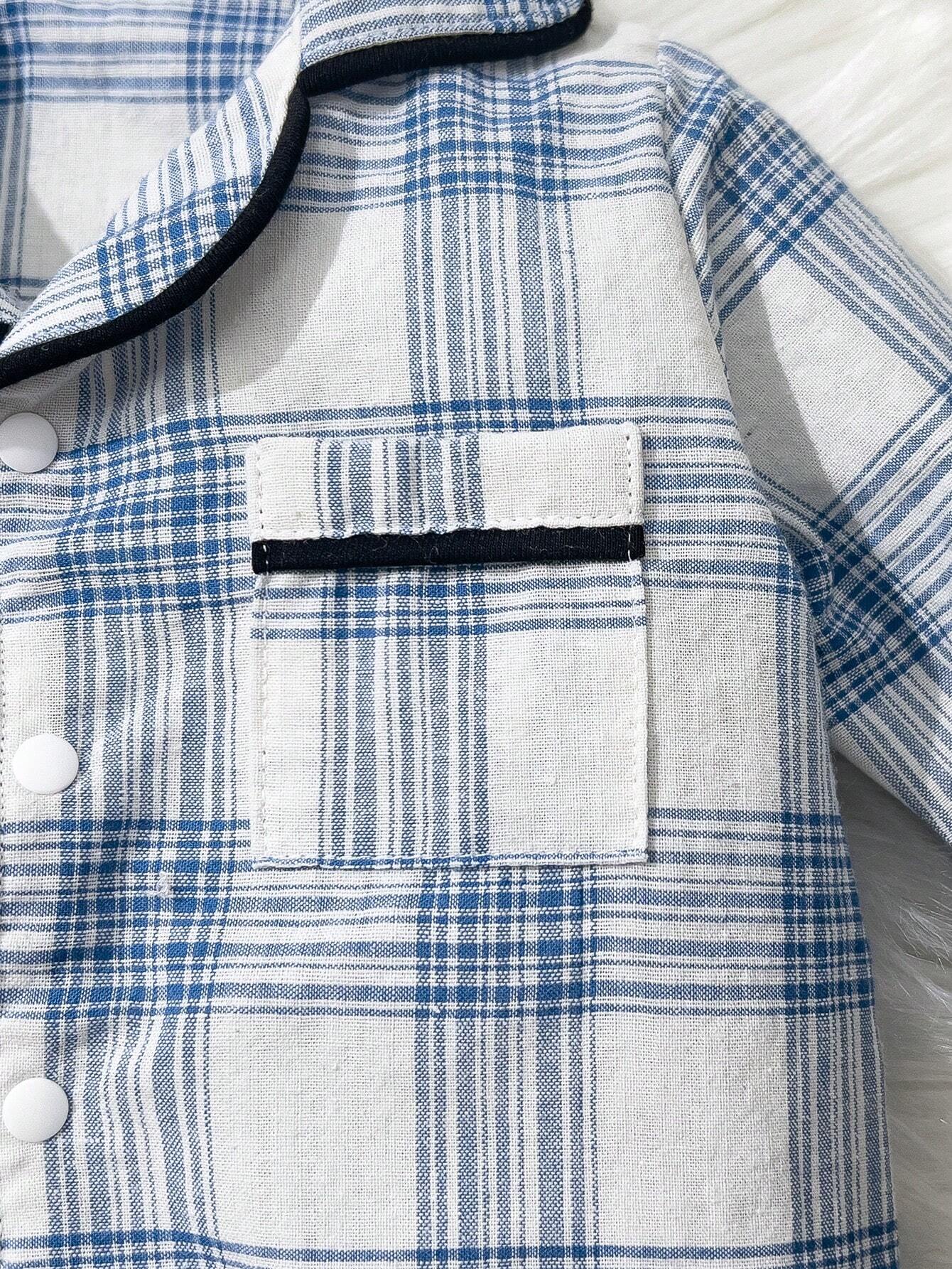  | SHEIN Baby Boy Blue Plaid Cozy Long Sleeve Jumpsuit Pajamas | Bodysuit | Shein | OneHub