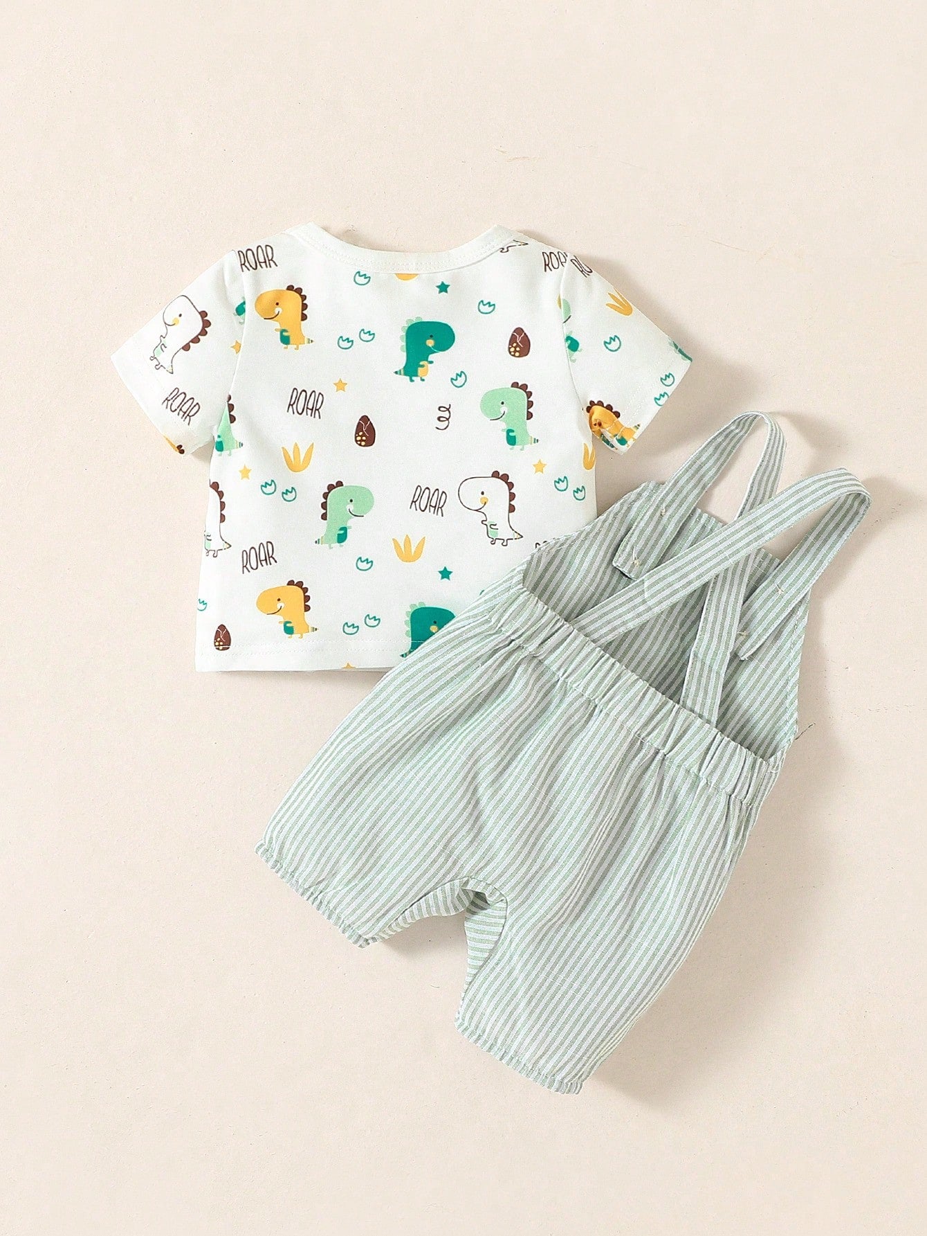  | SHEIN Baby Boy Cartoon Dinosaur Print Tee & Striped Overall Romper | Dress | Shein | OneHub