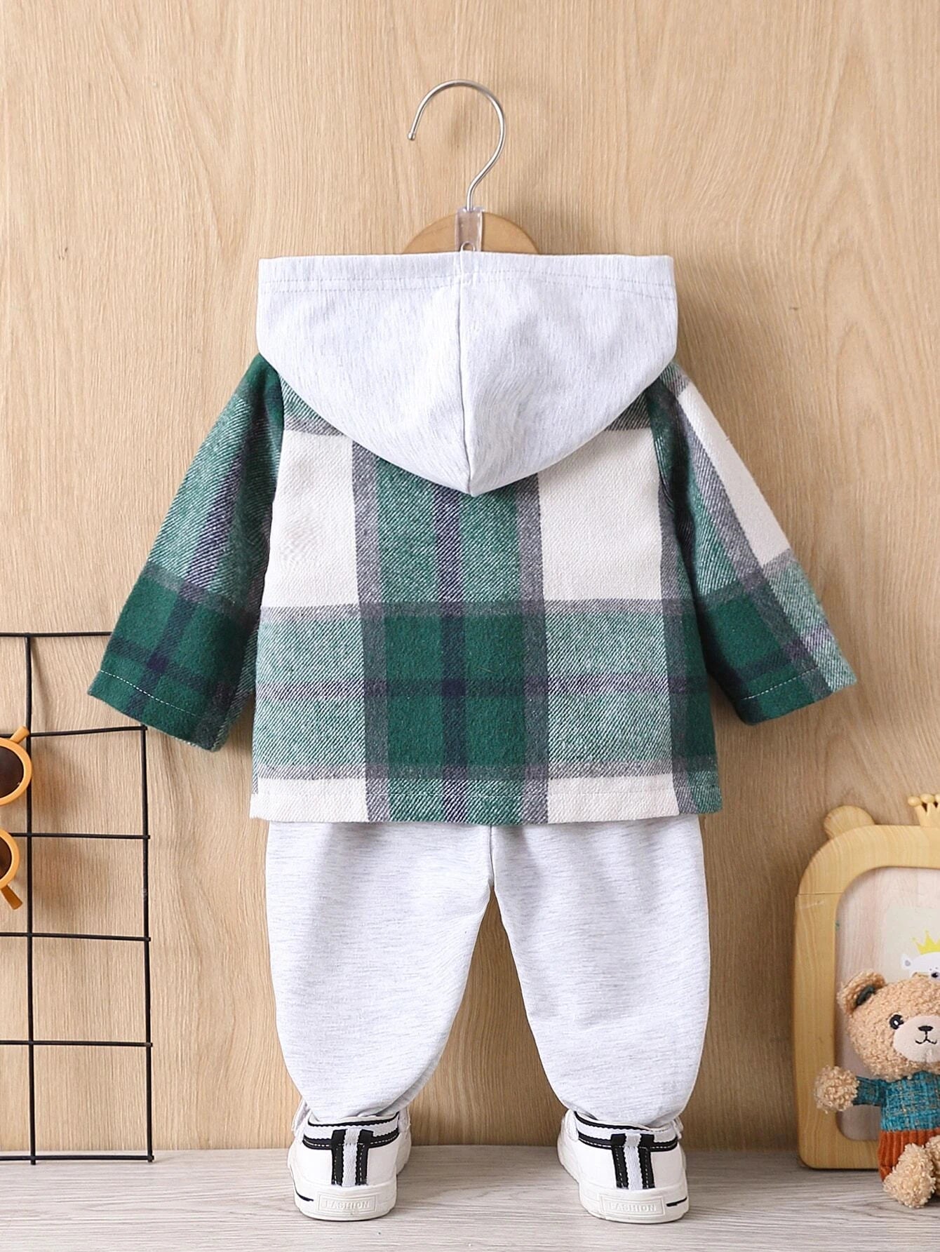  | SHEIN Baby Boy Plaid Print Hooded Shirt & Pants Without Tee, For Christmas | Dress | Shein | OneHub