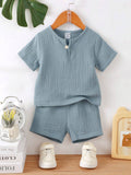SHEIN Baby Boy Solid Texture Loose Fit Leisure Suit