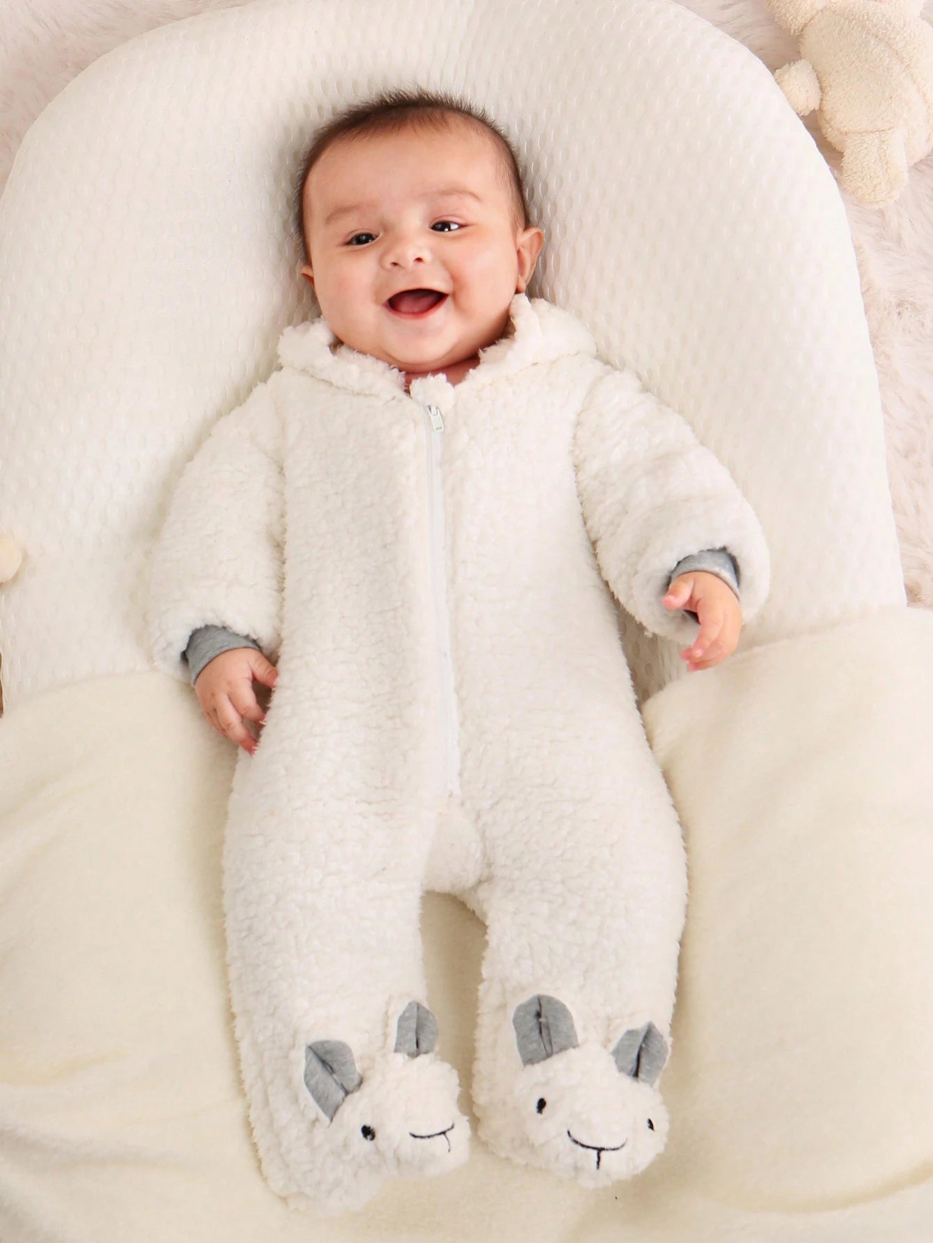  | SHEIN Baby Boys Cartoon Embroidery 3D Ears Design Hooded Teddy Sleep Jumpsuit | Dress | Shein | OneHub