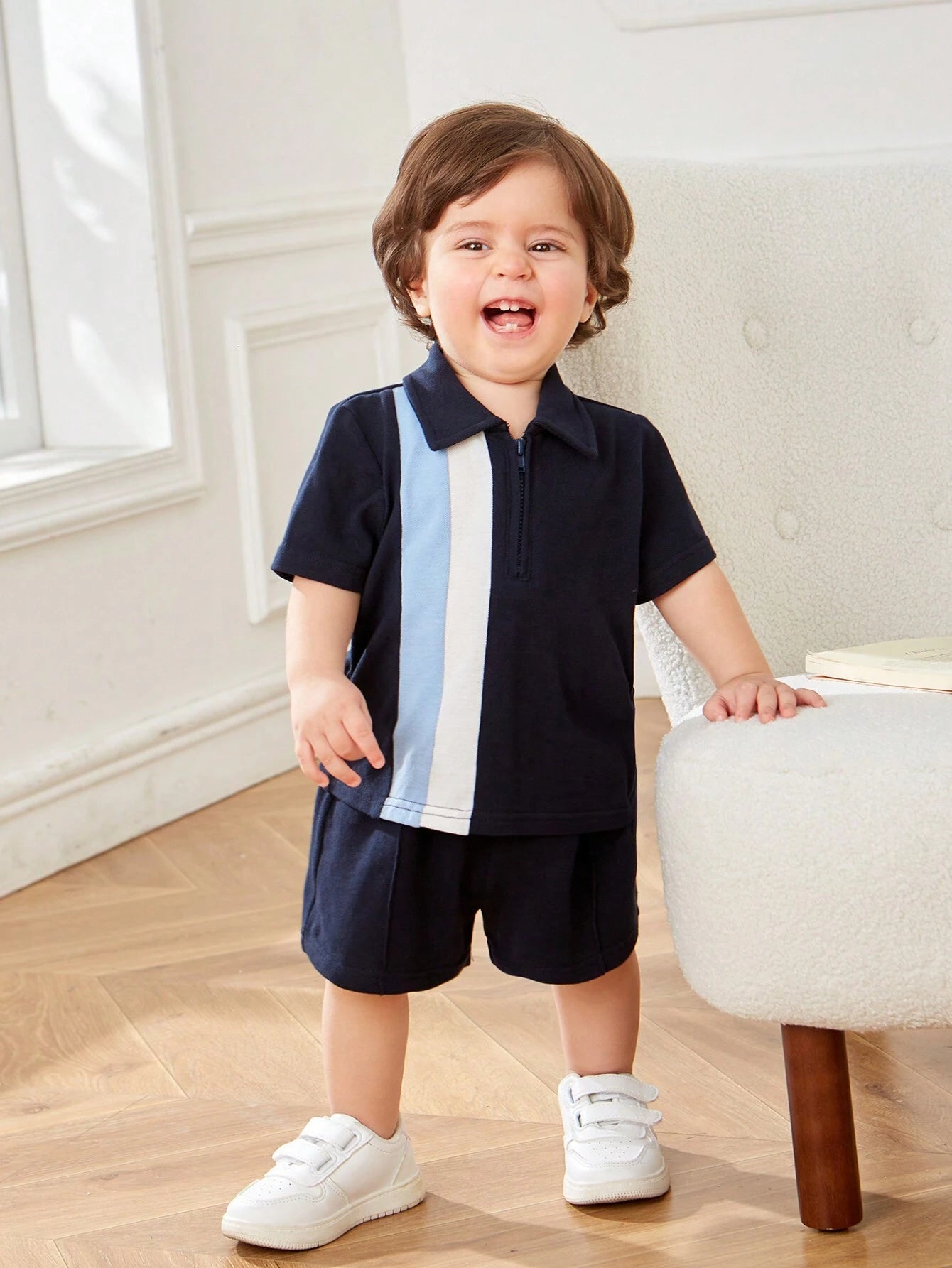  | SHEIN Baby Boy's Casual Colorblock Short Sleeve Polo Shirt And Elastic Waist Shorts Set | Dress | Shein | OneHub