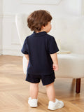  | SHEIN Baby Boy's Casual Colorblock Short Sleeve Polo Shirt And Elastic Waist Shorts Set | Dress | Shein | OneHub