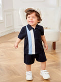  | SHEIN Baby Boy's Casual Colorblock Short Sleeve Polo Shirt And Elastic Waist Shorts Set | Dress | Shein | OneHub