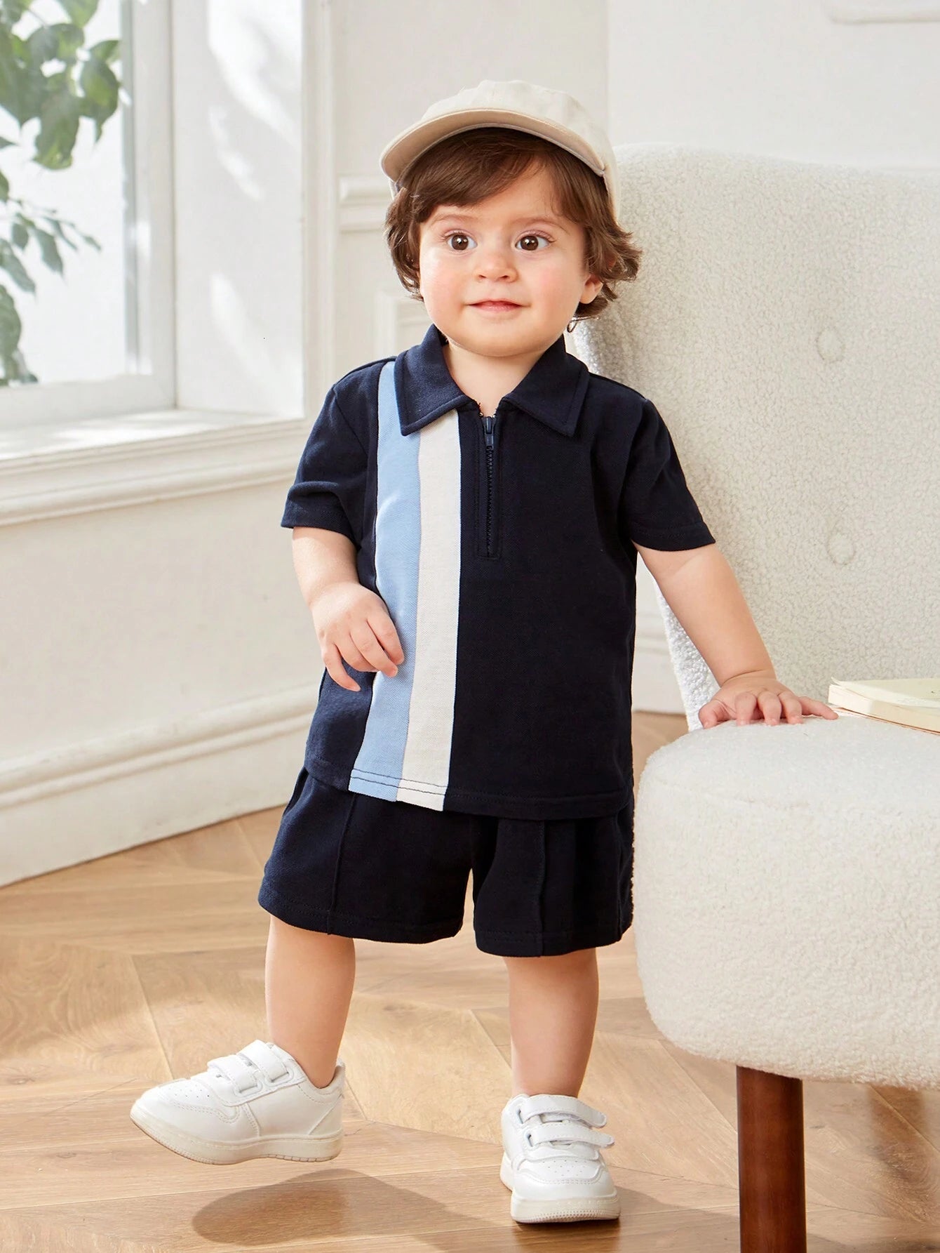  | SHEIN Baby Boy's Casual Colorblock Short Sleeve Polo Shirt And Elastic Waist Shorts Set | Dress | Shein | OneHub