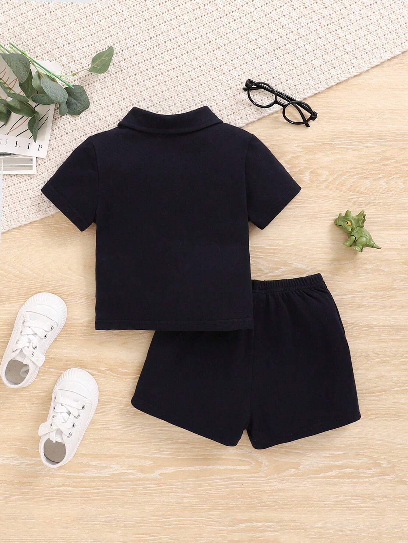  | SHEIN Baby Boy's Casual Colorblock Short Sleeve Polo Shirt And Elastic Waist Shorts Set | Dress | Shein | OneHub
