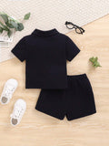  | SHEIN Baby Boy's Casual Colorblock Short Sleeve Polo Shirt And Elastic Waist Shorts Set | Dress | Shein | OneHub