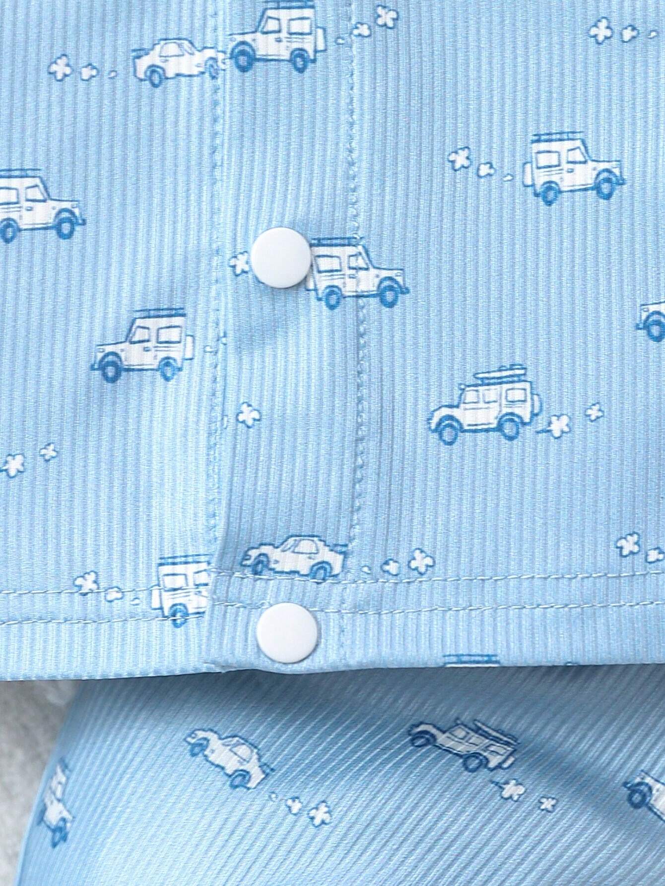  | SHEIN Baby Boys' Light Blue Car Printed Long Pants & Long Sleeve Bodysuit With Light Apricot Short Sleeve Bodysuit, 3pcs/Set Home Wear | Bodysuit | Shein | OneHub