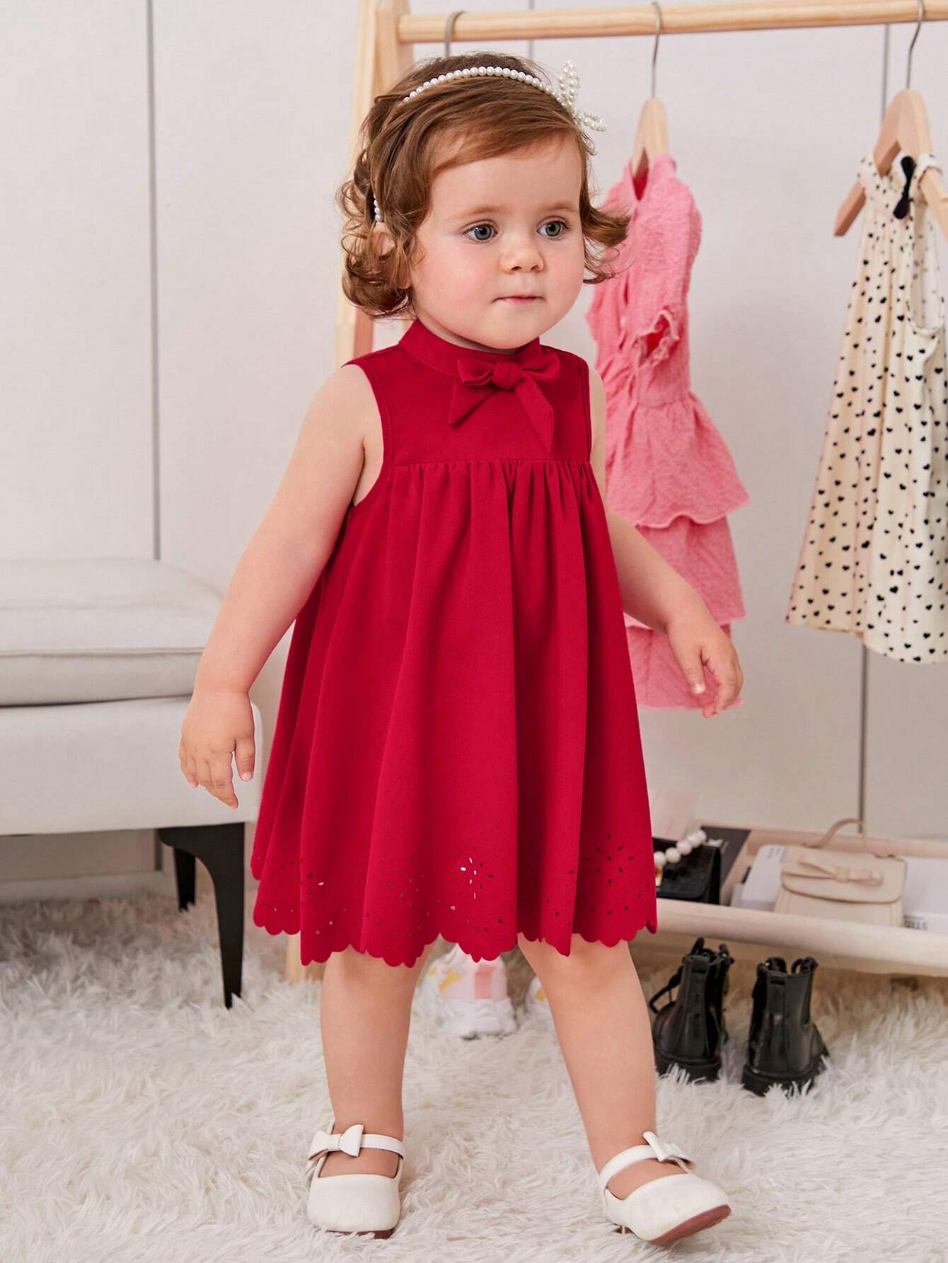  | SHEIN Baby Girl Bow Front Laser Cut Out Scallop Trim Dress | Dress | Shein | OneHub