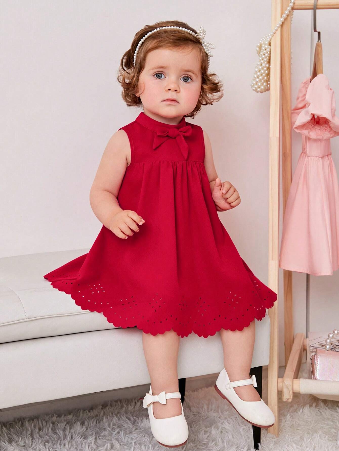  | SHEIN Baby Girl Bow Front Laser Cut Out Scallop Trim Dress | Dress | Shein | OneHub