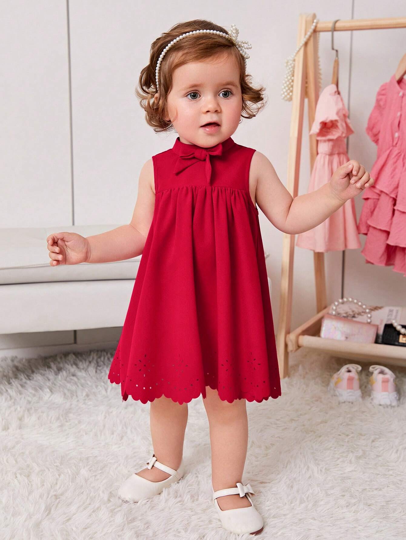  | SHEIN Baby Girl Bow Front Laser Cut Out Scallop Trim Dress | Dress | Shein | OneHub