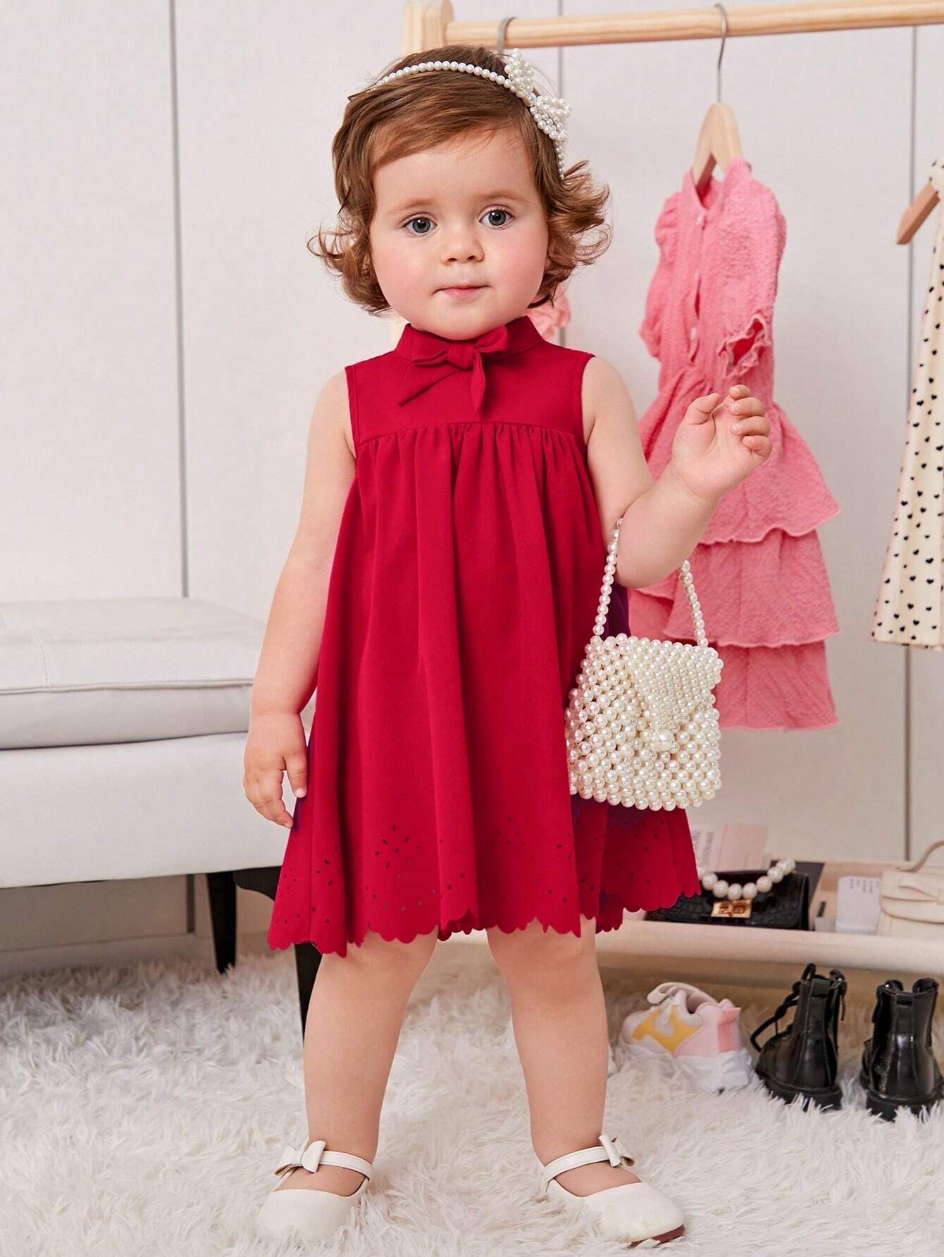  | SHEIN Baby Girl Bow Front Laser Cut Out Scallop Trim Dress | Dress | Shein | OneHub