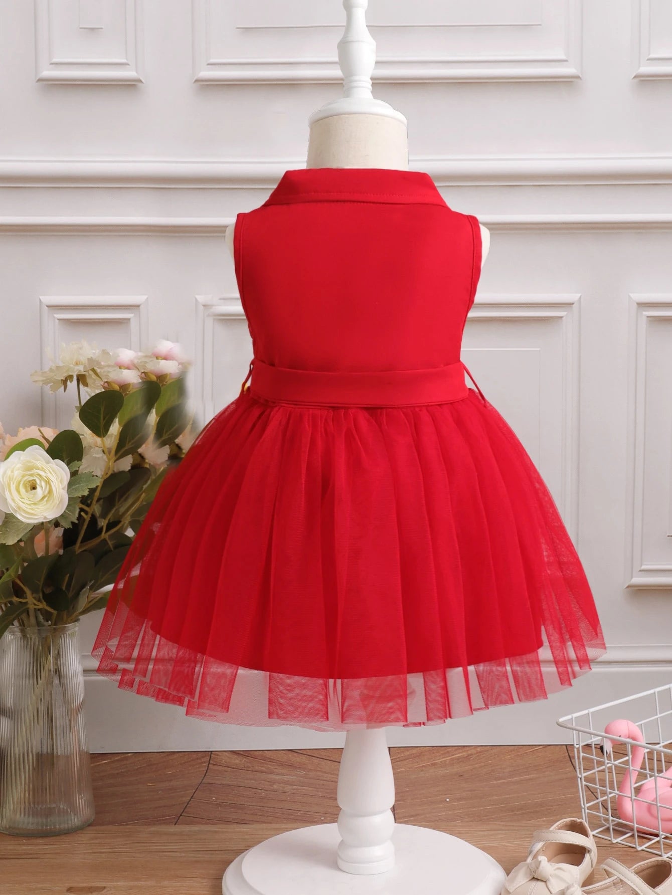  | SHEIN Baby Girl Double Button Mesh Hem Belted Dress | Dress | Shein | OneHub