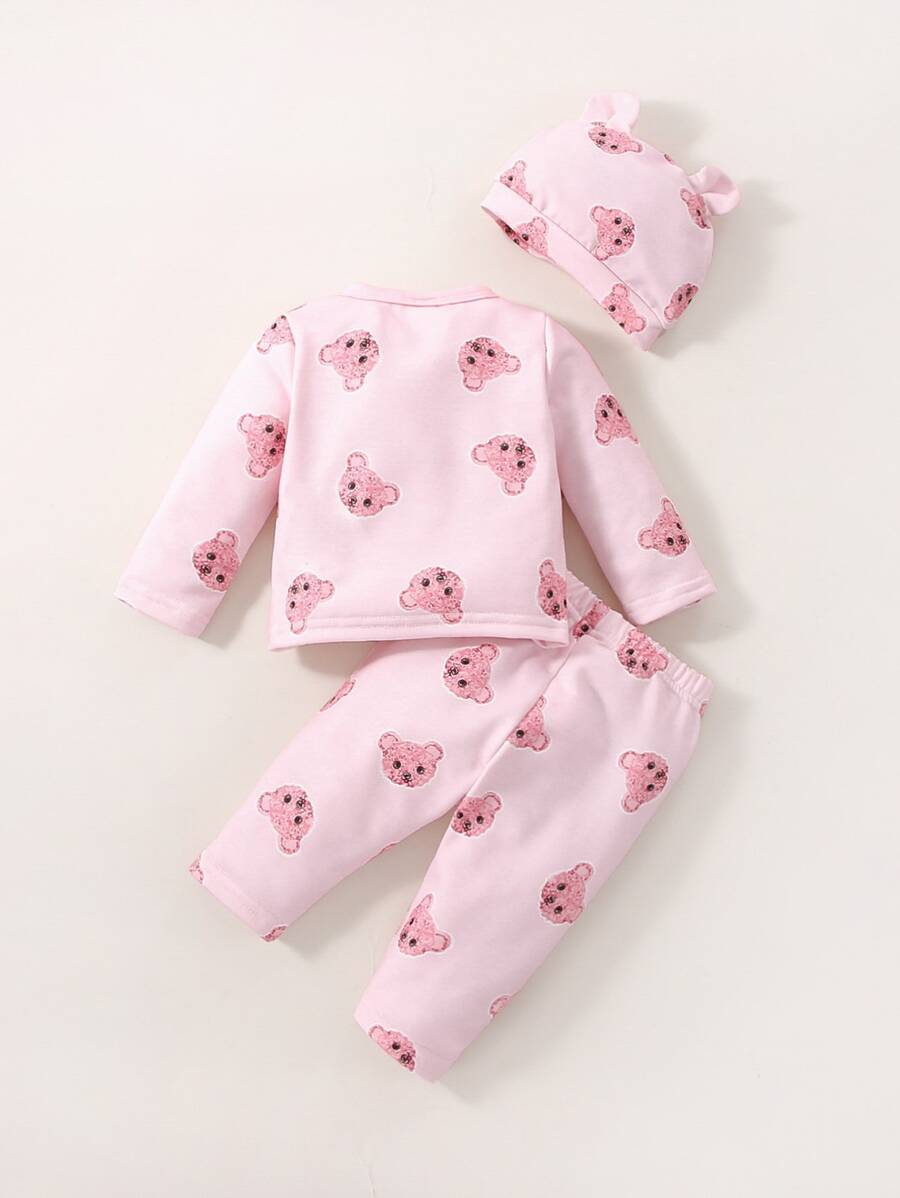  | SHEIN Baby Girl Newborn Cartoon Graphic Tee & Pants & Accessory 3D Ears Hat | Dress | Shein | OneHub