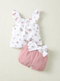  | SHEIN Baby Girl Newborn Ditsy Floral Print Ruffle Trim Top & Shorts | Dress | Shein | OneHub