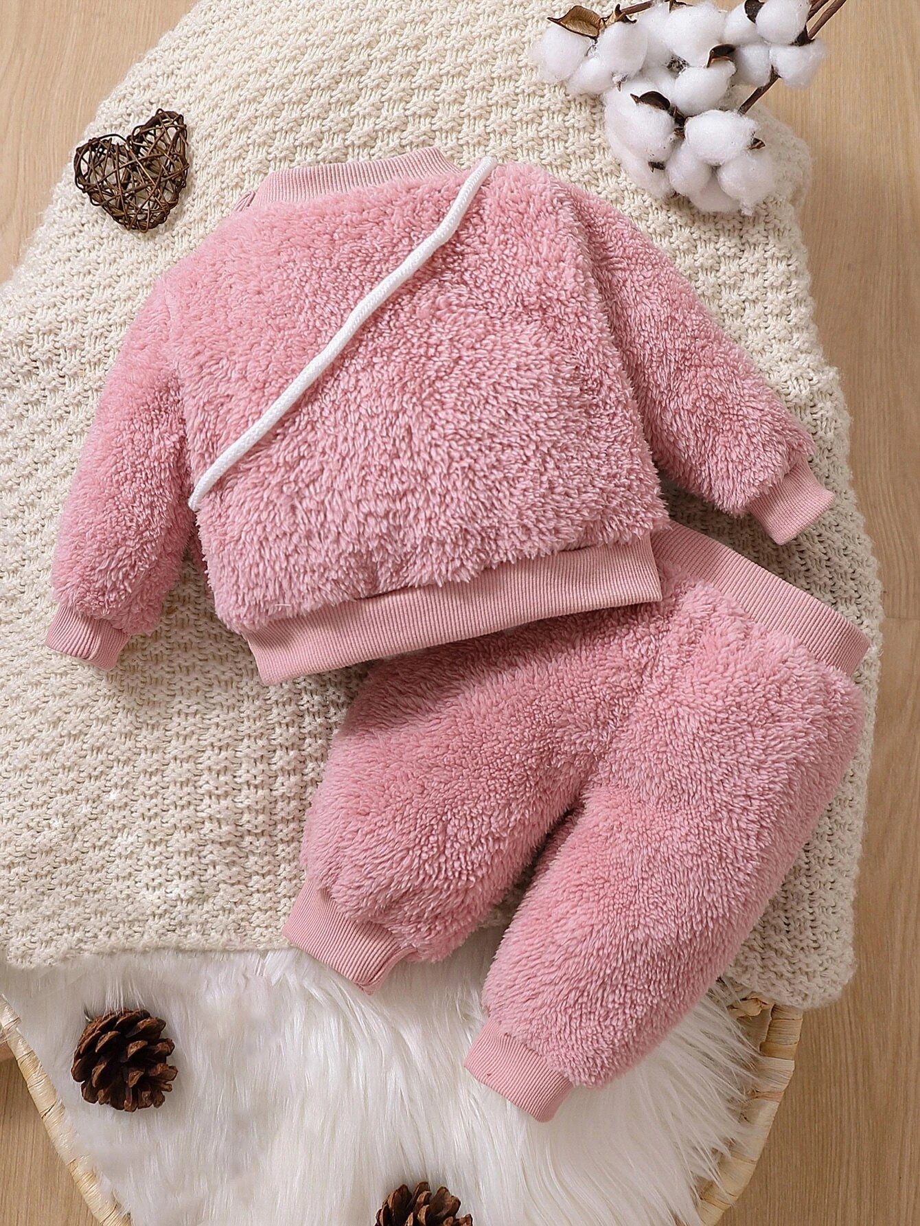  | SHEIN Baby Girl Newborn Heart Embroidery Teddy Pullover & Pants & Bag | Dress | Shein | OneHub