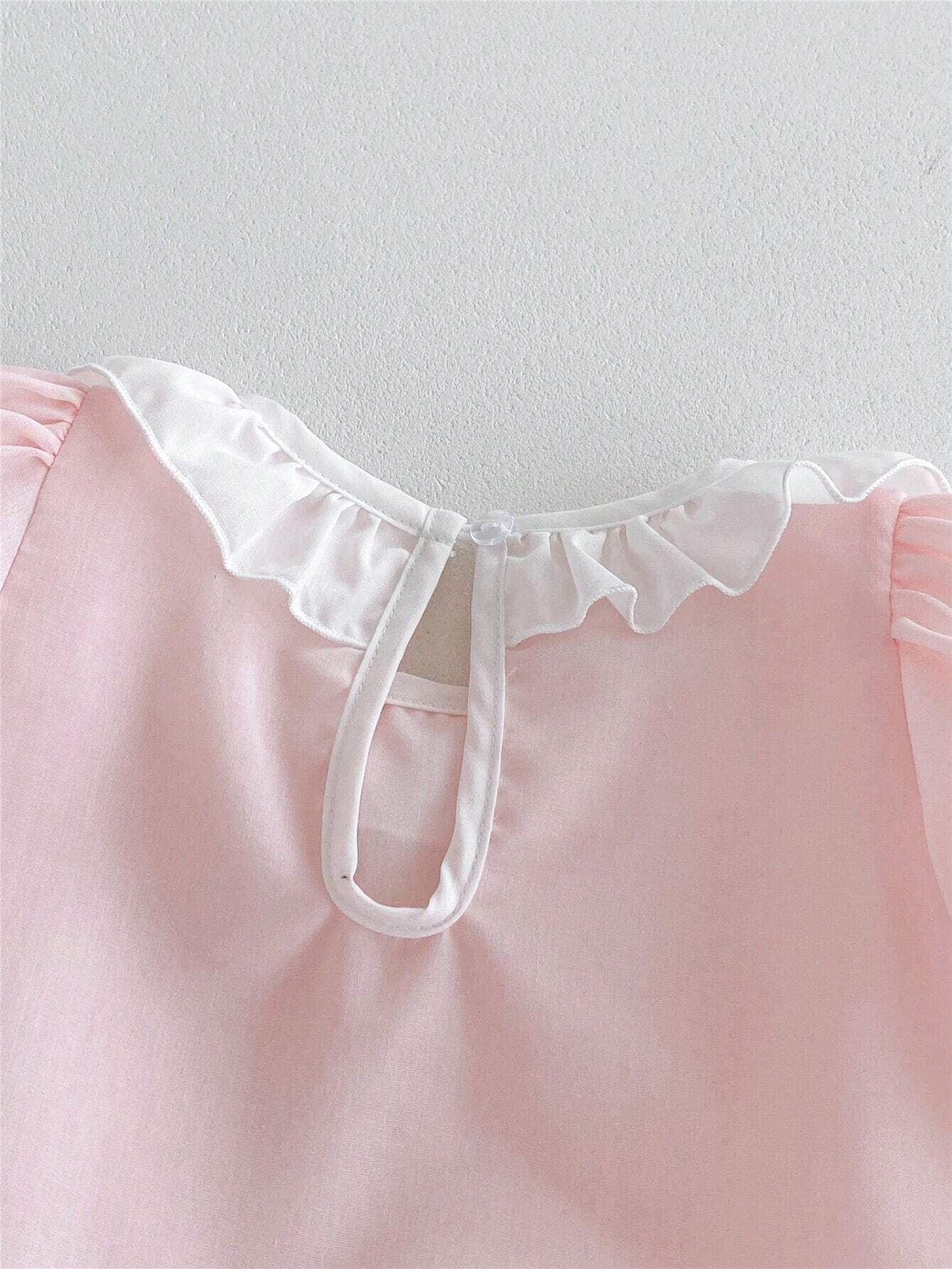  | SHEIN Baby Girl Pink Butterfly Bubble Sleeves Floral Lace Short Sleeve Romper | Dress | Shein | OneHub