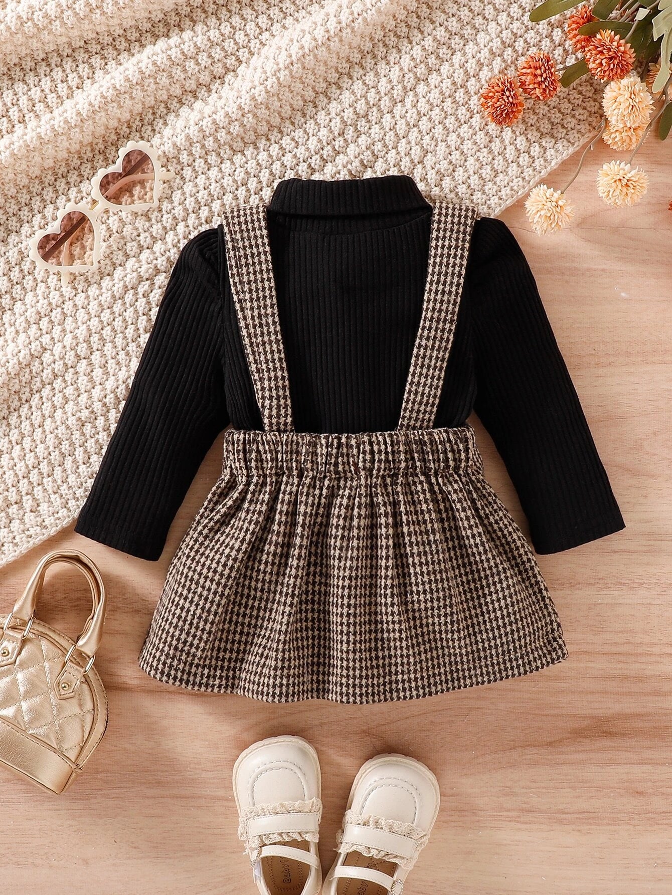 | SHEIN Baby Girl Puff Sleeve Bodysuit & Houndstooth Print Suspender Skirt | Dress | Shein | OneHub