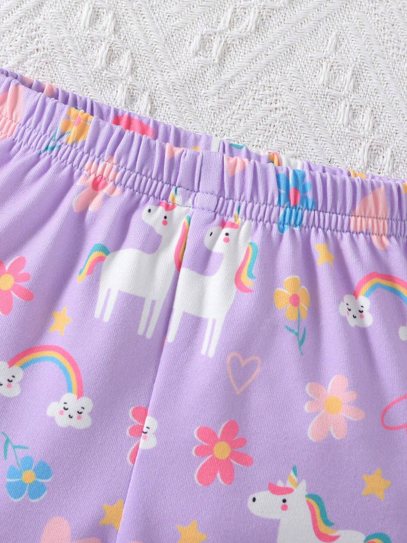  | SHEIN Baby Girl Purple Cute Printed Unicorn Rainbow Heart And Flower Pattern Long Sleeve Long Pants Casual Home Wear 2pcs/Set | Bodysuit | Shein | OneHub