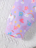  | SHEIN Baby Girl Purple Cute Printed Unicorn Rainbow Heart And Flower Pattern Long Sleeve Long Pants Casual Home Wear 2pcs/Set | Bodysuit | Shein | OneHub