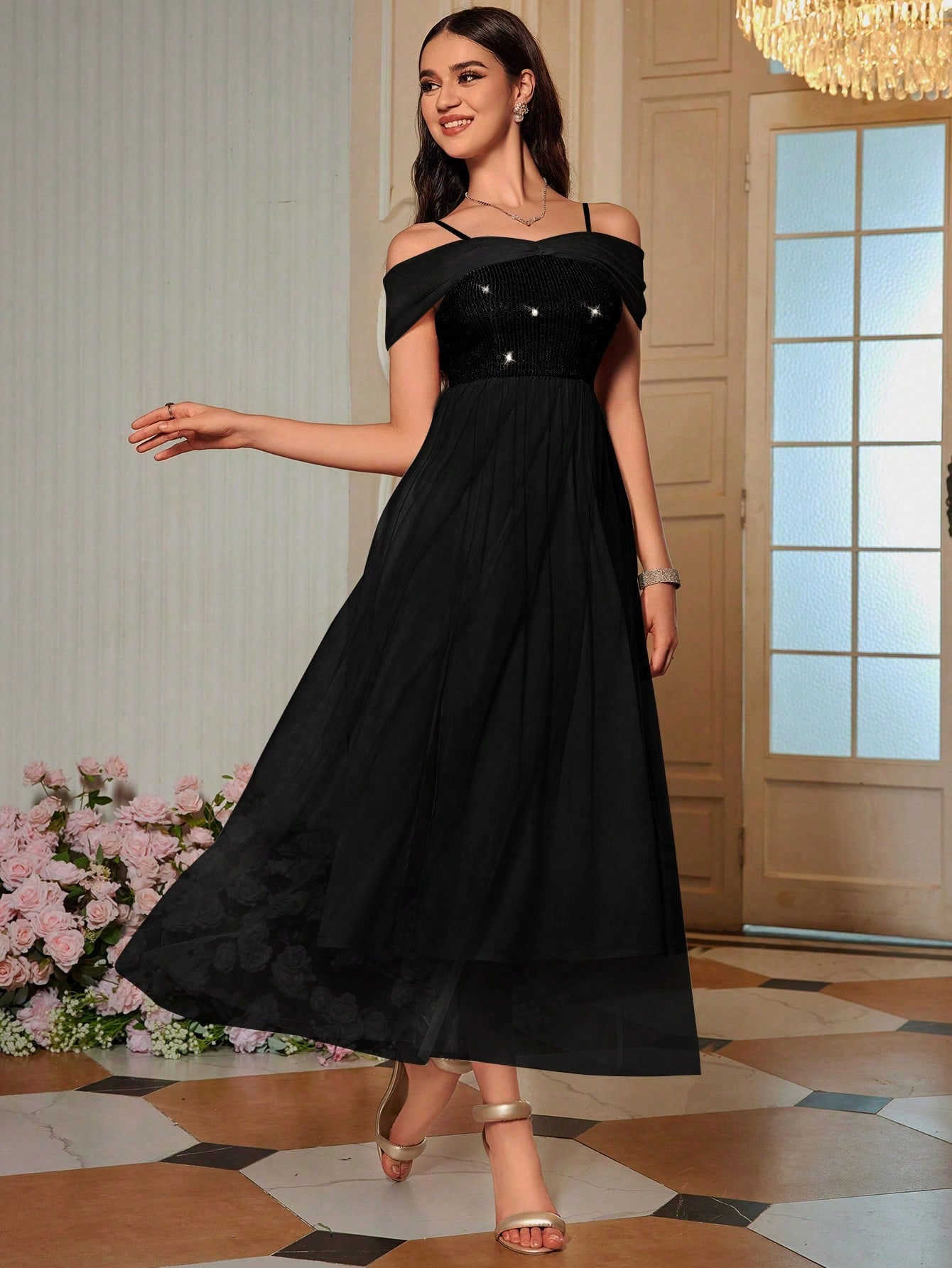  | SHEIN Belle Off-the-shoulder Neckline Sequined A-line Bridesmaid Dress | Dress | Shein | OneHub