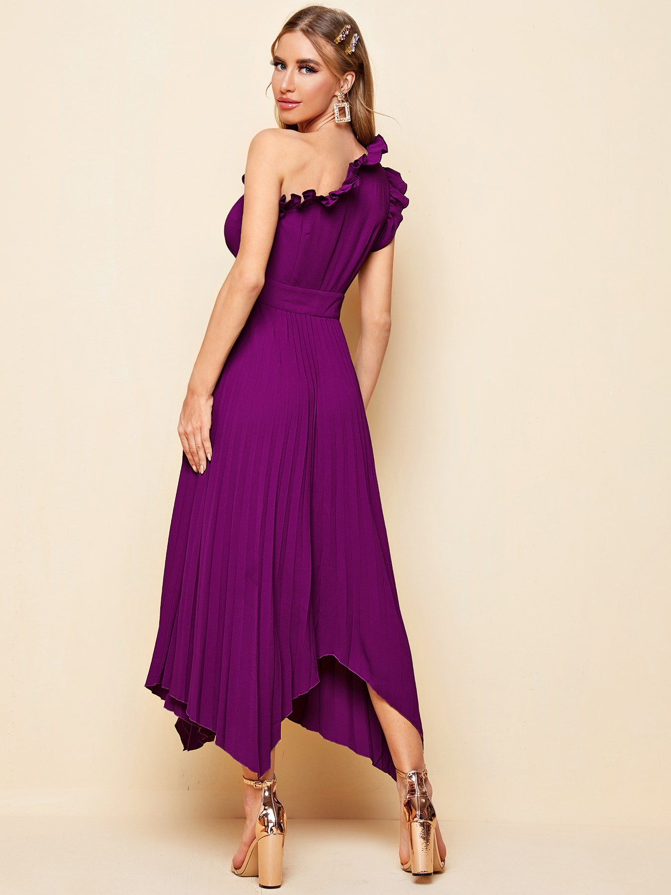  | SHEIN Belle One Shoulder Ruffle Detail Pleated Hanky Hem Bridesmaid Dress | Dress | Shein | OneHub