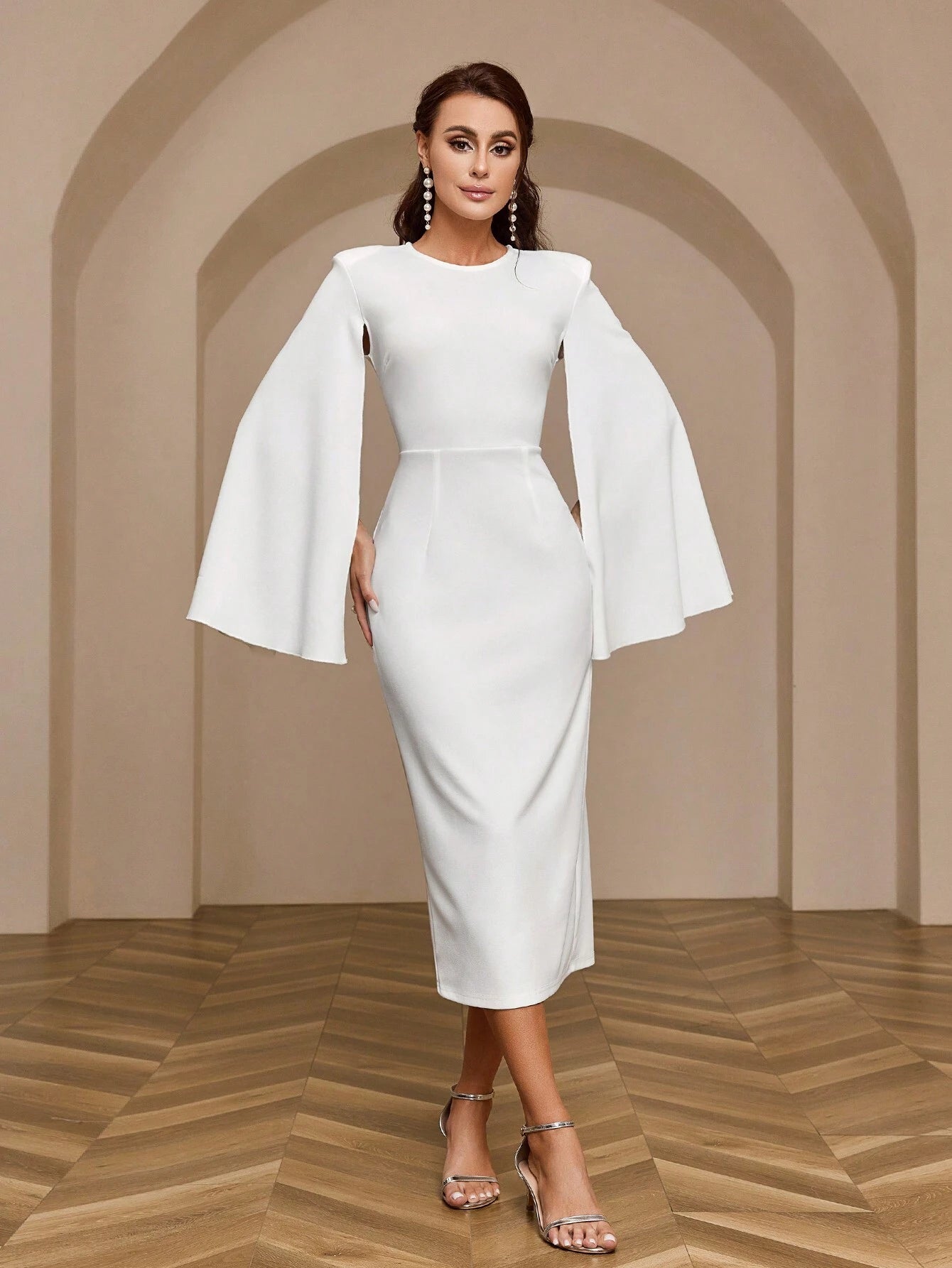  | SHEIN Belle Solid Color Cape Sleeve Long Dress With Round Neckline | Dress | Shein | OneHub
