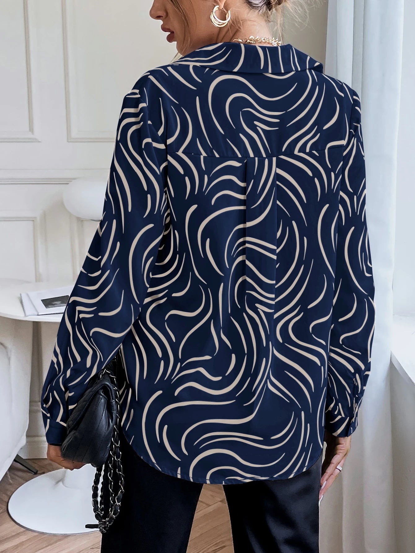 SHEIN Clasi Allover Print Shirt,Long Sleeve Tops Fall Cloth For Women