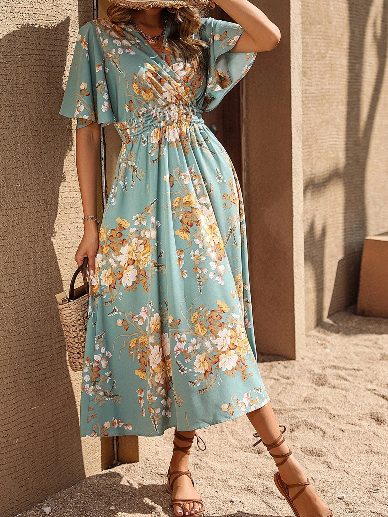  | SHEIN Clasi Floral Print Butterfly Sleeve A-line Dress | Dress | Shein | OneHub