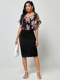  | SHEIN Clasi Floral Print Cold Shoulder Ruffle Trim Bodycon Dress | Dress | Shein | OneHub