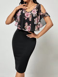  | SHEIN Clasi Floral Print Cold Shoulder Ruffle Trim Bodycon Dress | Dress | Shein | OneHub