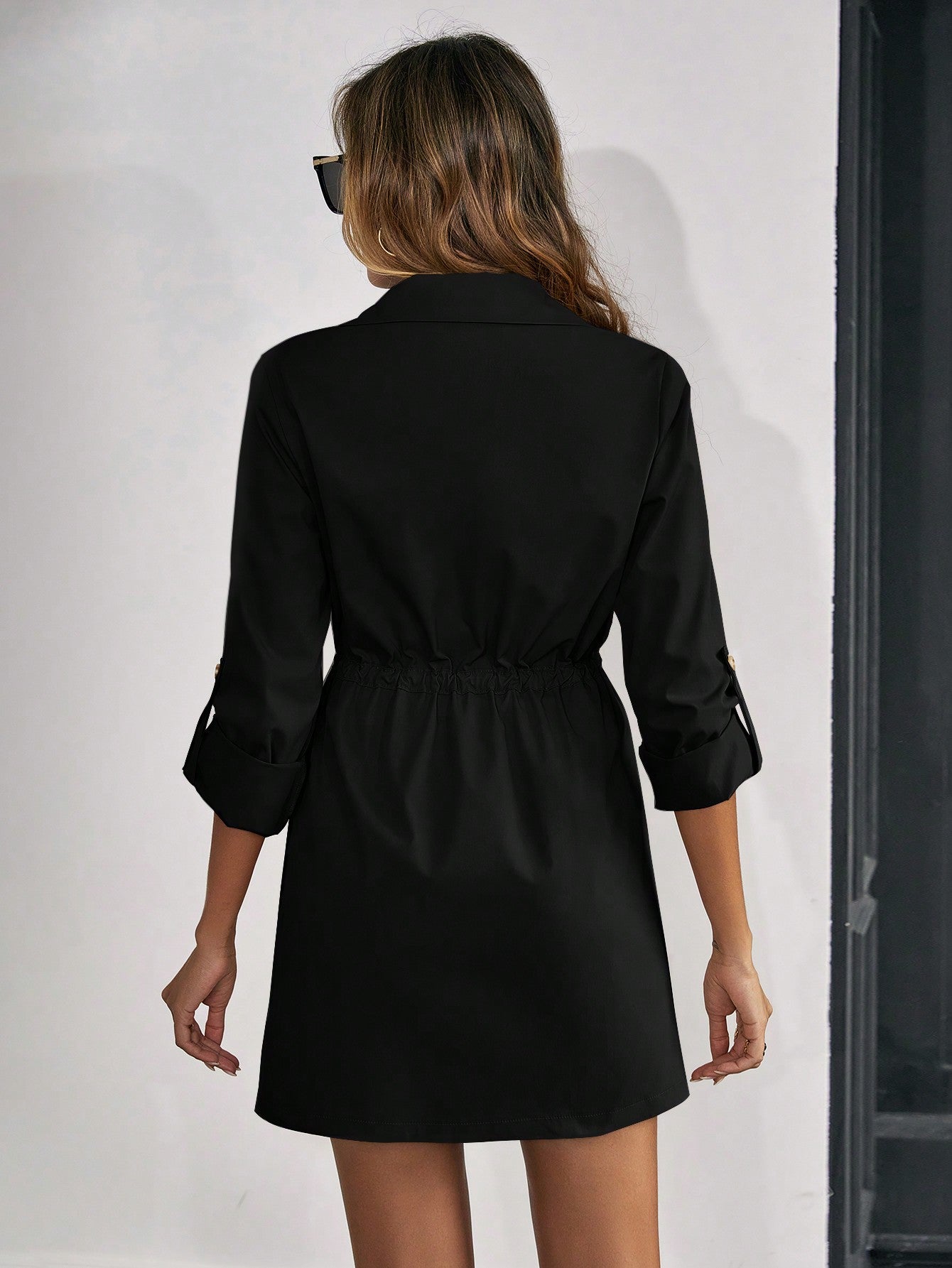  | SHEIN Clasi Roll Tab Sleeve Drawstring Waist Button Front Coat | Blazer | Shein | OneHub