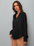  | SHEIN Clasi Satin Solid Button Up Shirt | Blouse | Shein | OneHub
