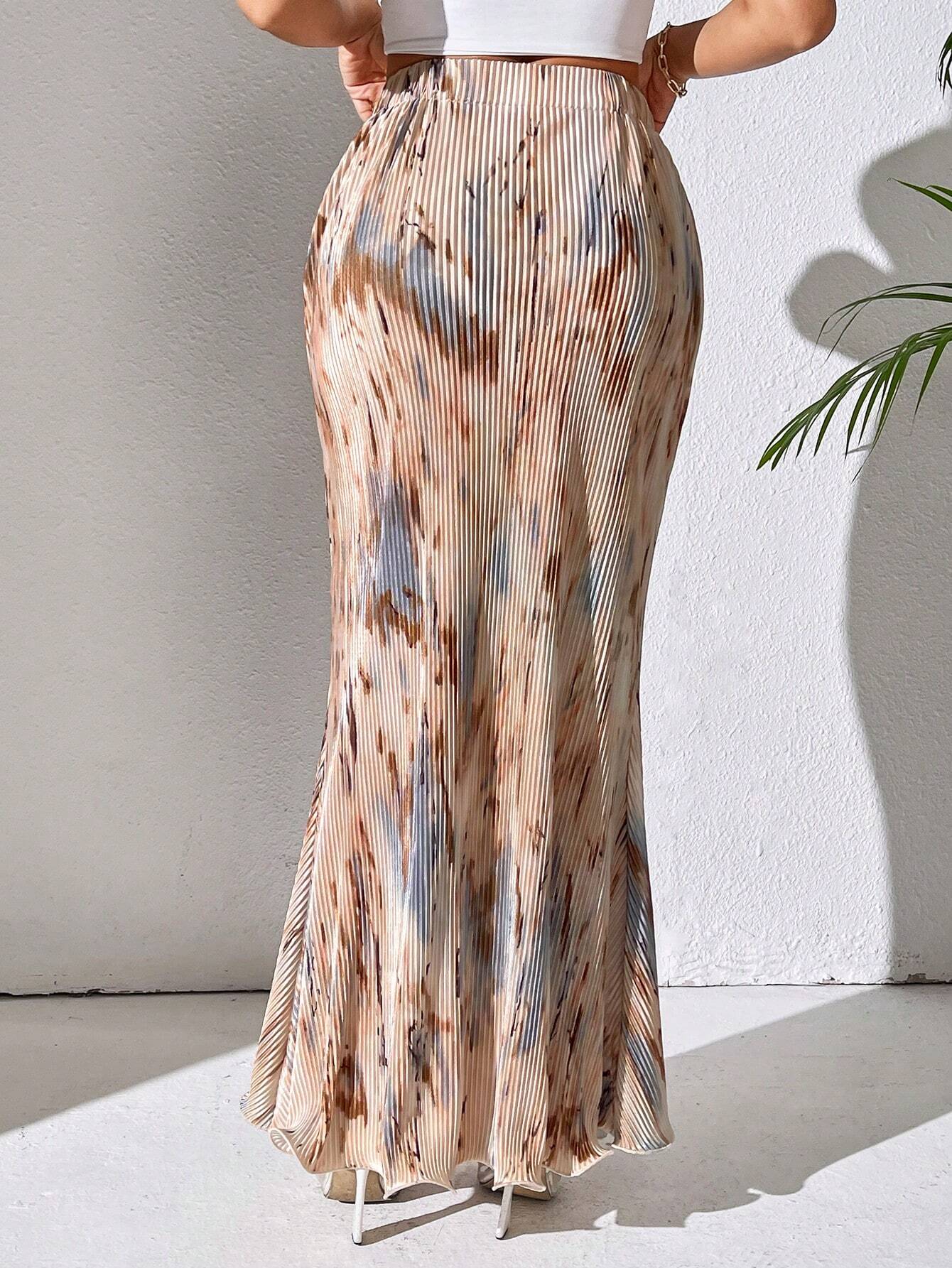  | SHEIN Clasi Spring And Summer Casual Pleated Elastic Waist Fish Tail Hem Long Skirt With Random Prints Maxi Women Outfit | Skirt | Shein | OneHub