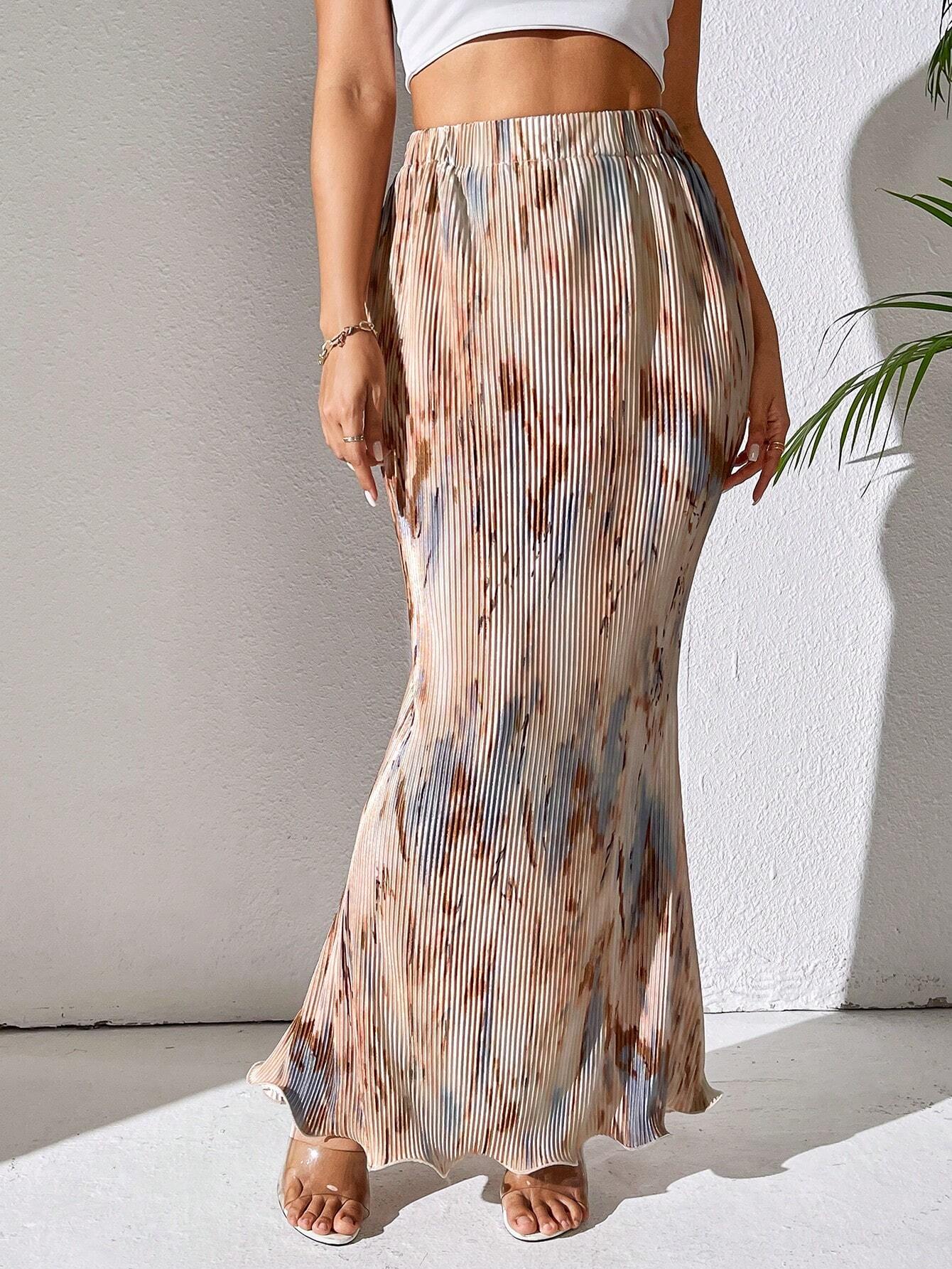  | SHEIN Clasi Spring And Summer Casual Pleated Elastic Waist Fish Tail Hem Long Skirt With Random Prints Maxi Women Outfit | Skirt | Shein | OneHub