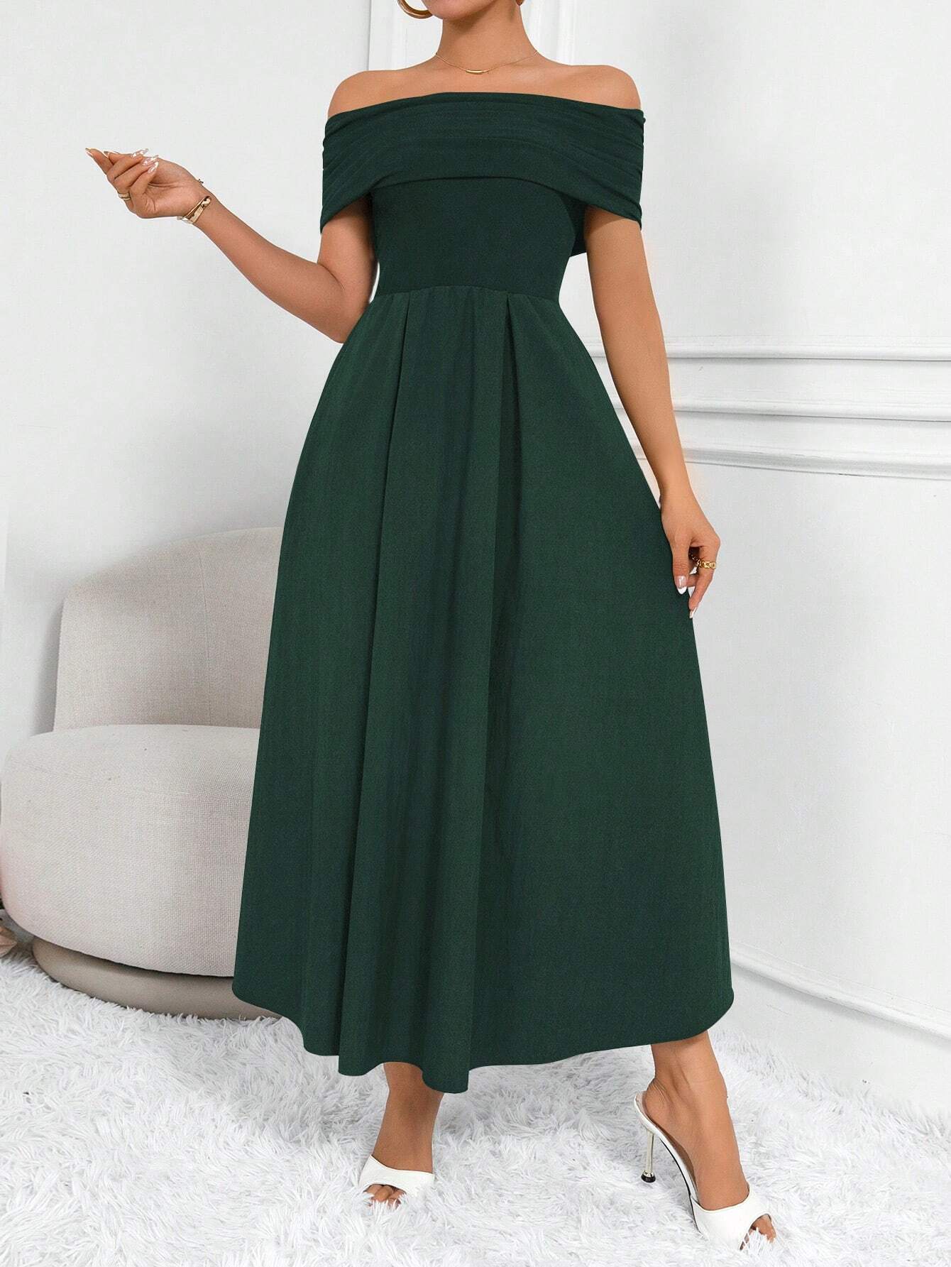  | SHEIN Clasi Women Fashion Solid Color Waist-Belted Off-Shoulder Dress | Dress | Shein | OneHub