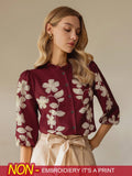 SHEIN Clasi Women's Elegant Commuting Floral Print Puff Sleeve Blouse