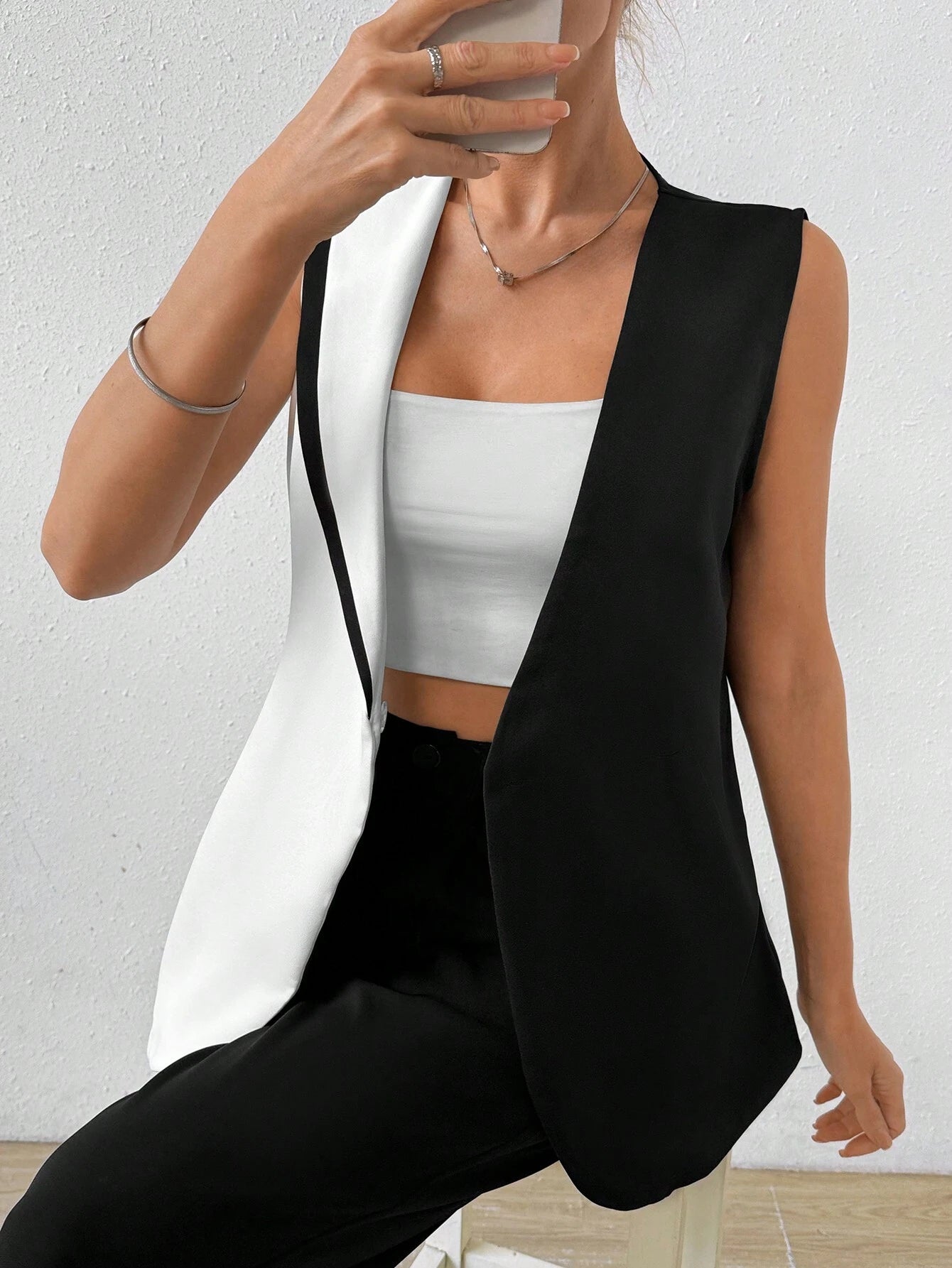 | SHEIN Clasi Women's Sleeveless Color Block Blazer Jacket | Blazer | Shein | OneHub
