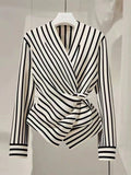 SHEIN Clasi Women's Striped Long Sleeve Twist Waist Casual Shirt Fall Cloth For Women