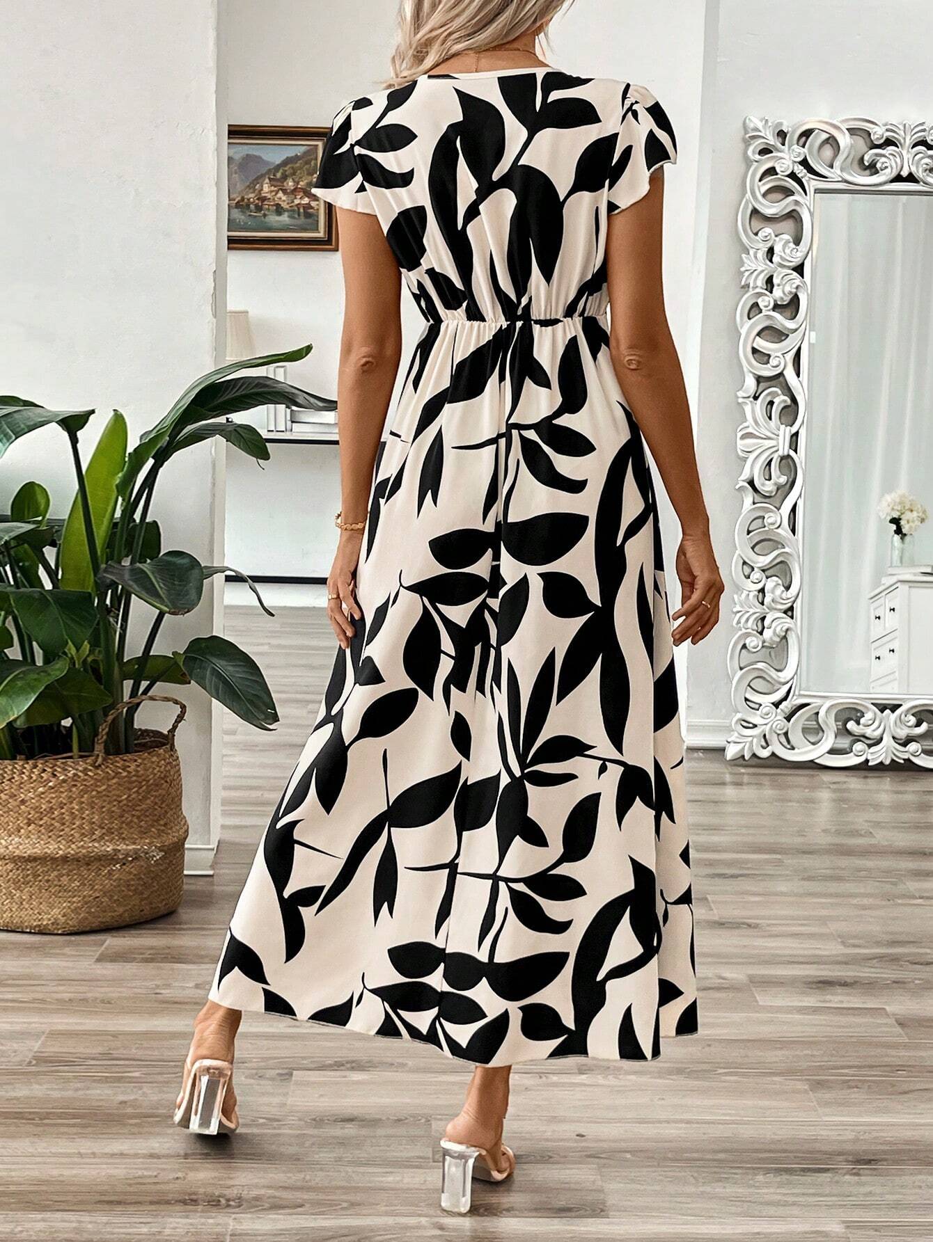  | SHEIN Clasi Women's Summer Long V-Neck Branch Floral Dress With A-Line Waist | Dress | Shein | OneHub