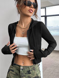  | SHEIN Coolane Ribbed Knit Zip Up Drawstring Hooded Crop Jacket | Jacket | Shein | OneHub