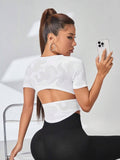  | SHEIN Cut Out Back Raglan Sleeve Crop Sports Tee Fitted Shirt | Sports Tee | Shein | OneHub
